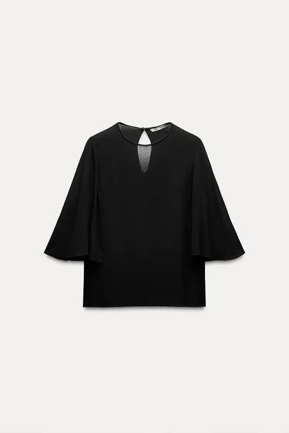 ZARA ZW Collection Flowing Cape Blouse -Black