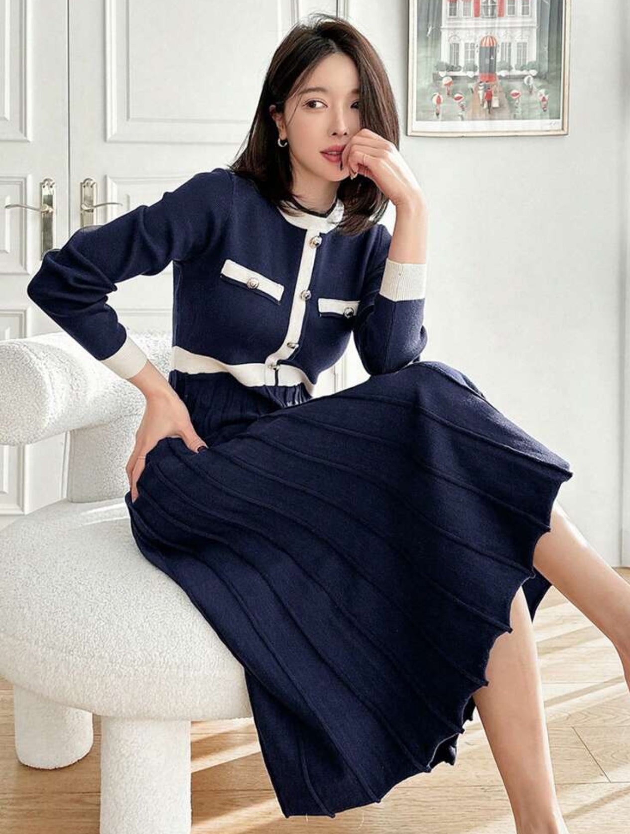 Shein Women Round Neck long Sleeve Sweater Dress