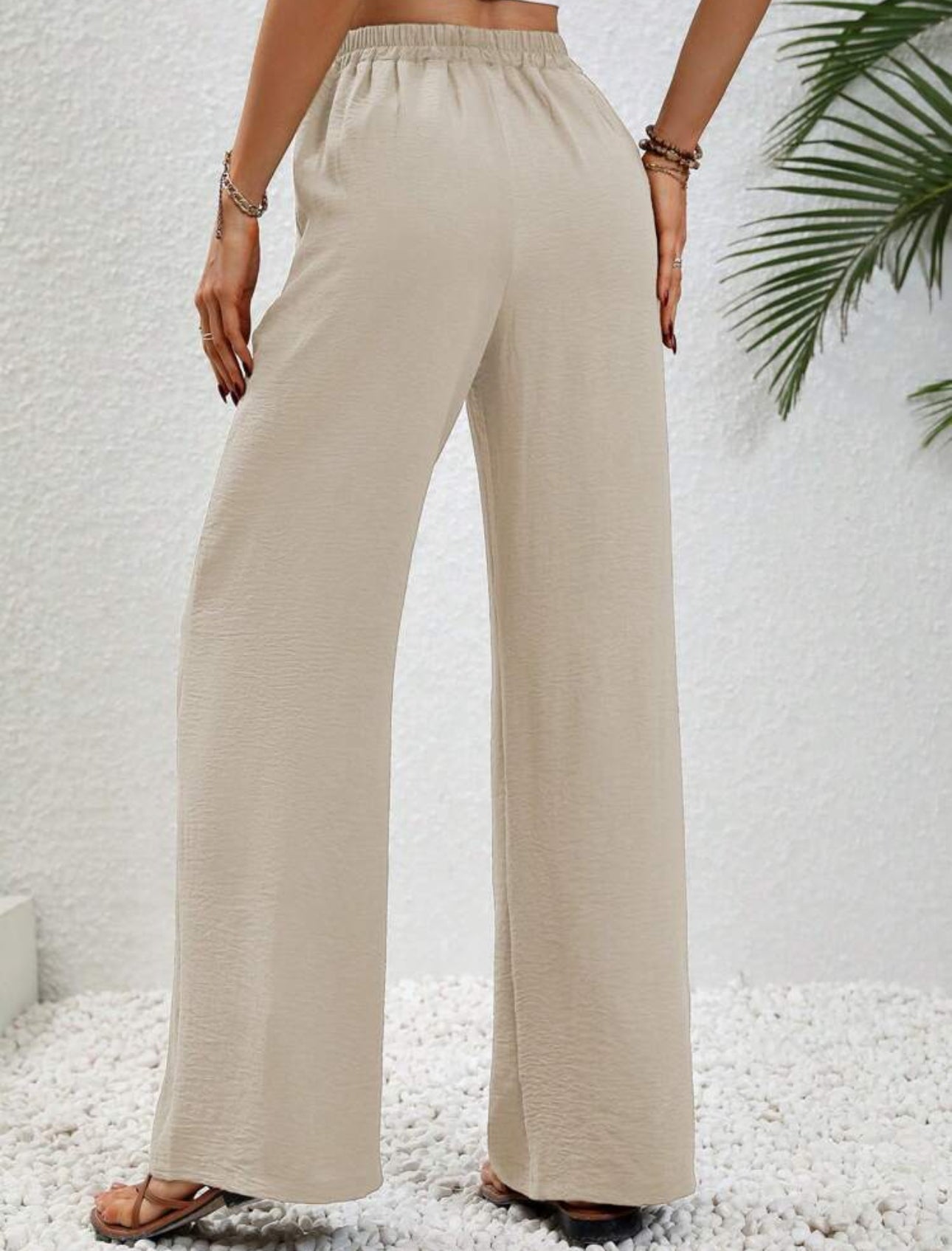 Shein Lune Drawstring Waist Slant Pocket Wide Leg Pants