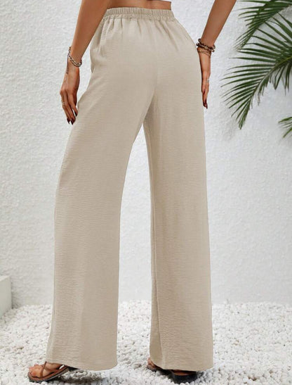 Shein Lune Drawstring Waist Slant Pocket Wide Leg Pants