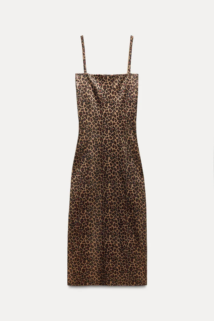 ZARA Knit Foil Dress With Animal Print -Leopard