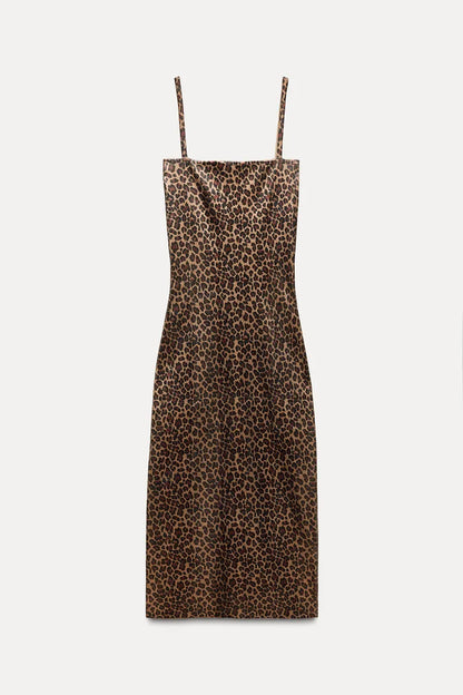 ZARA Knit Foil Dress With Animal Print -Leopard