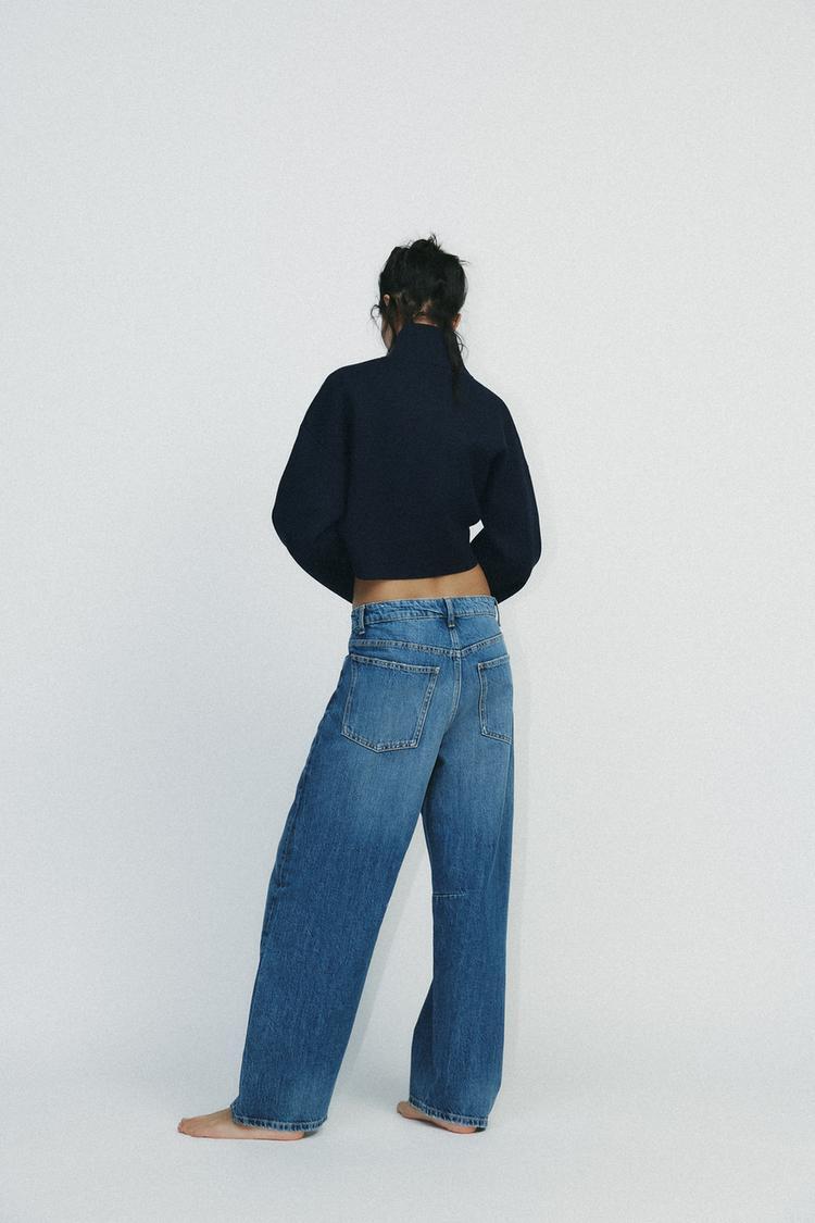 ZARA Short Sweatshirt With Piping-Navy Blue