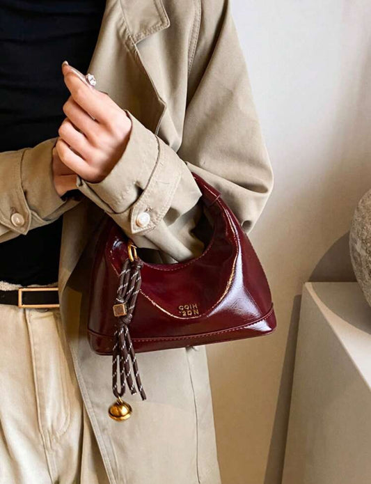 SHEIN Faux Skin woven PU leather Burgundy Bag