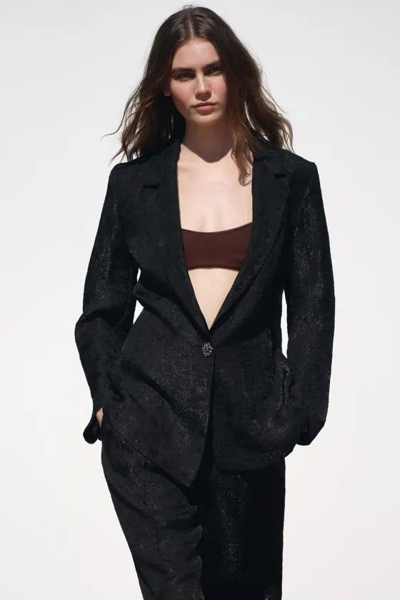 ZARA Wrinkled Organaze Blazer-Black