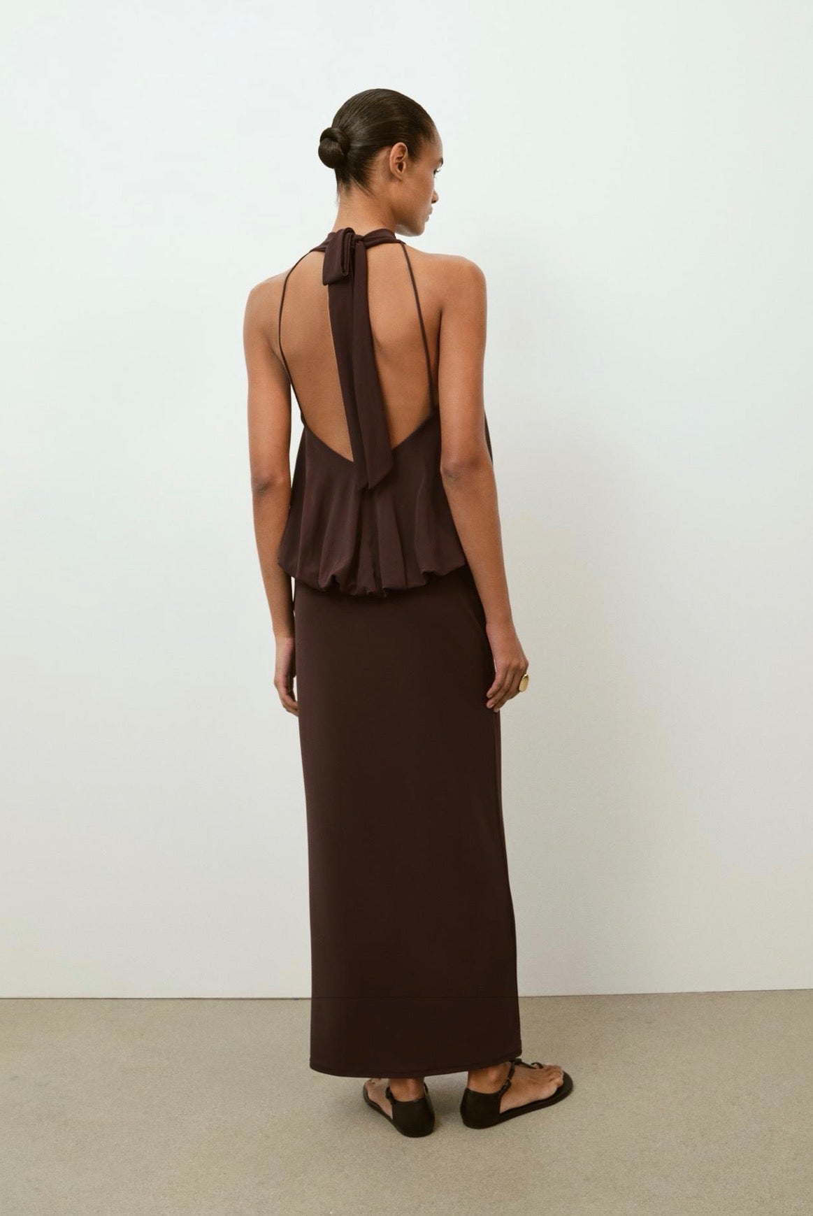 Zara Baloon Halter Dress Brown
