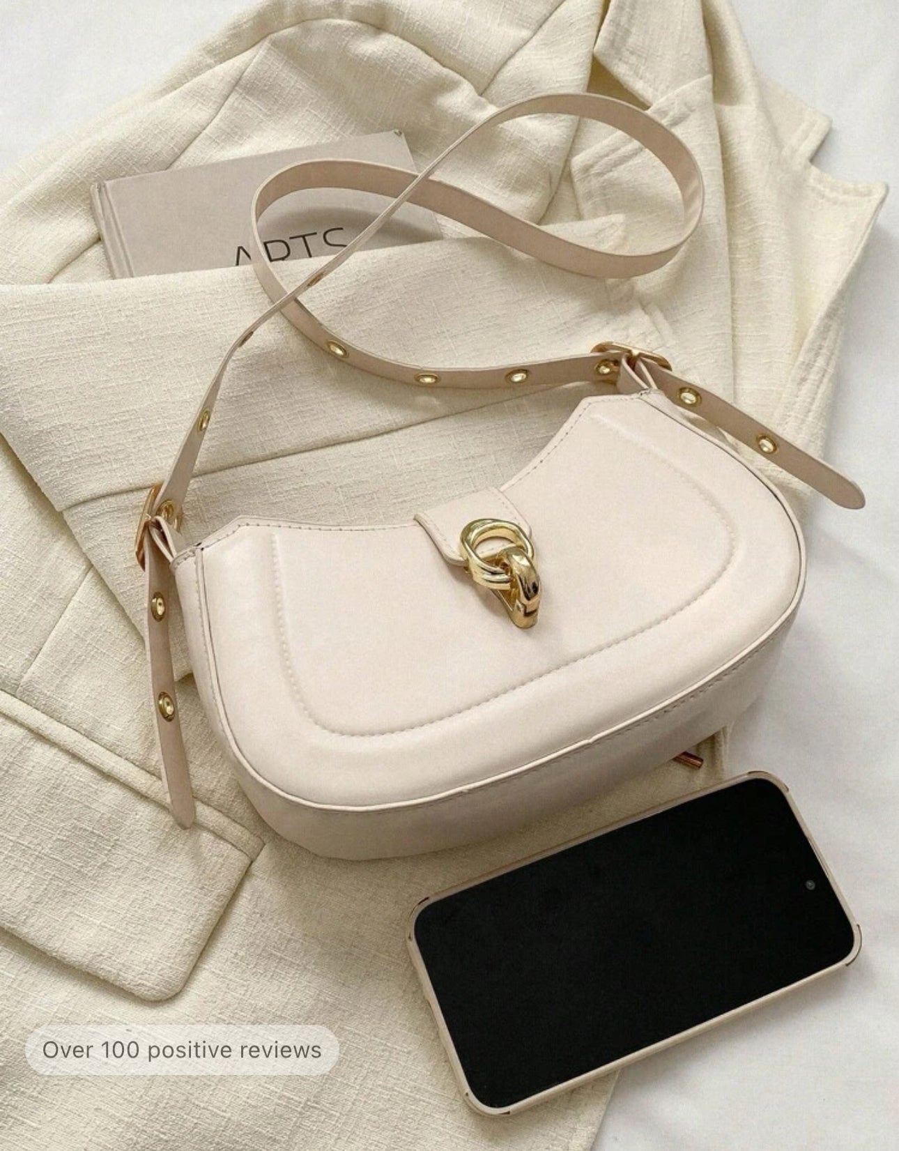 SHEIN Vintage Cresent Bags For Women Oil leather White