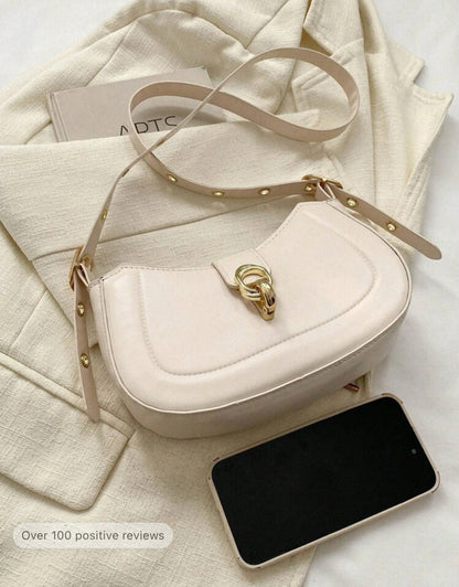 SHEIN Vintage Cresent Bags For Women Oil leather White