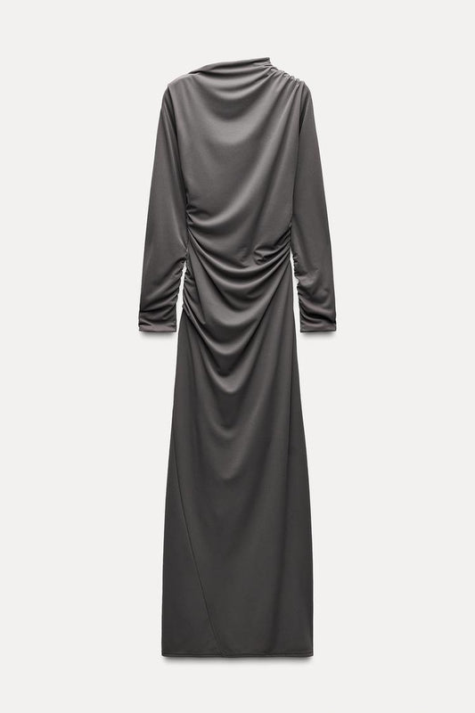 ZARA Long Draped Dress - Greyish