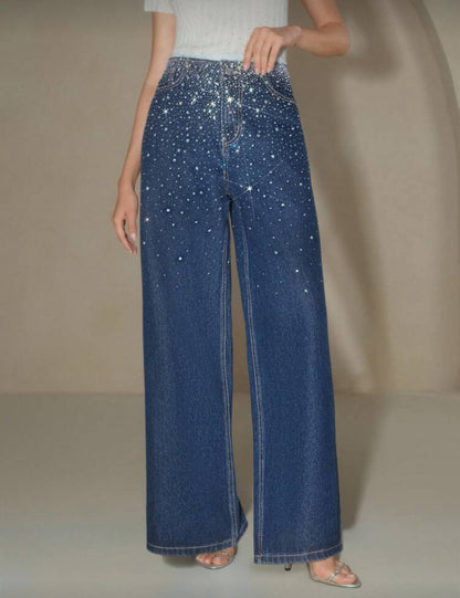 SHEIN Rhinestone Embellished Wide Leg Jeans