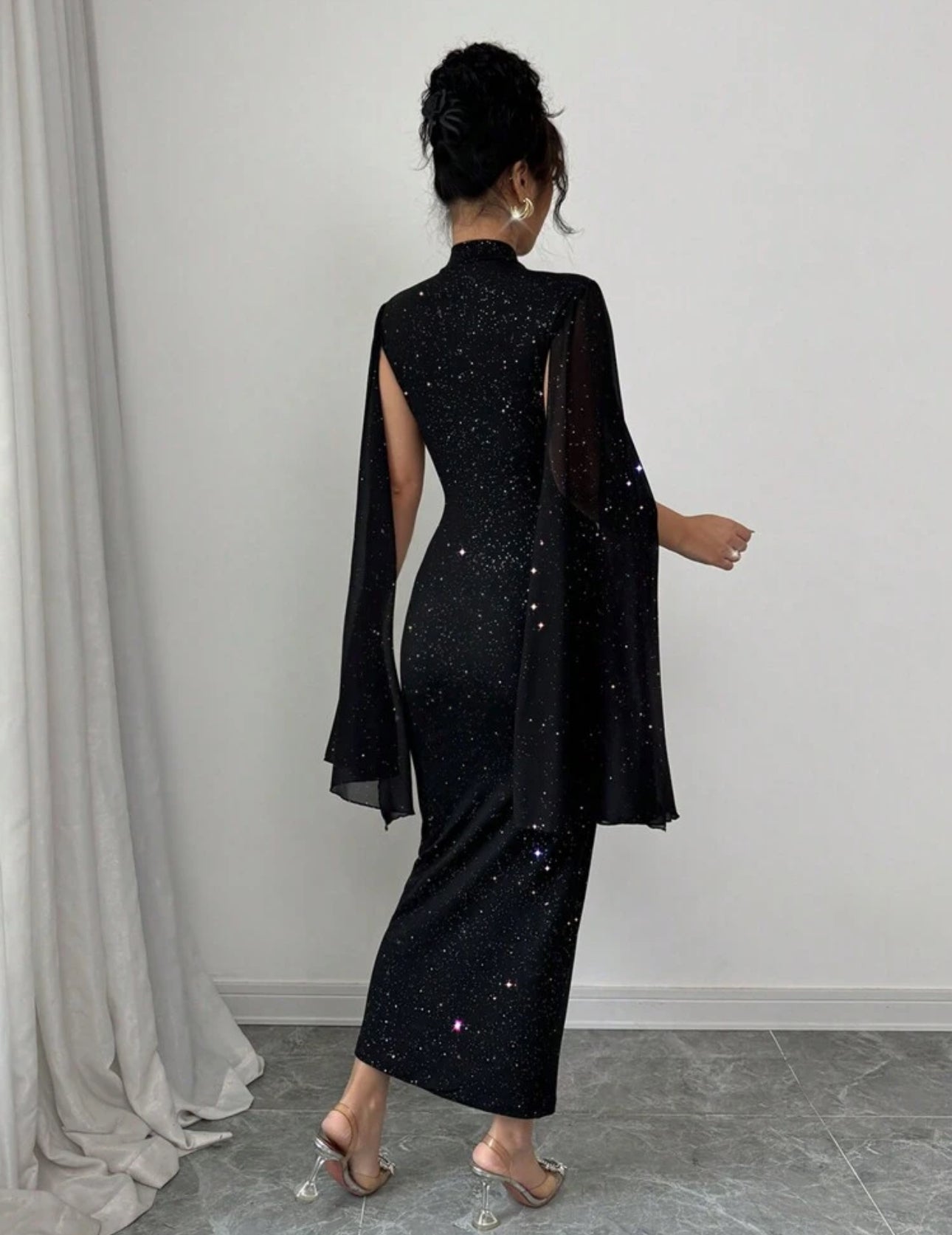 Shein Elenzga crew Neck Sprakly Foil patchwork Fitted Women Dress