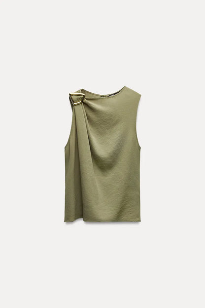 ZARA Flowing Top With Buckle -Khaki
