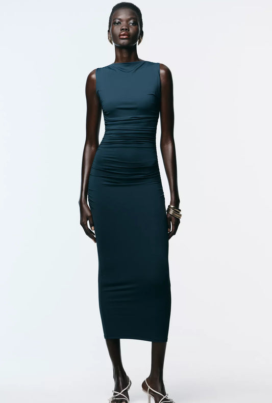 Zara Shell Polyamide Dress Navy