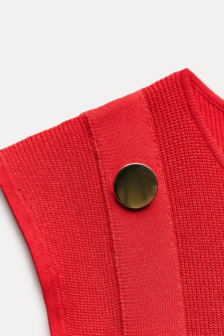 ZARA Knit Top With Gold Button - Red