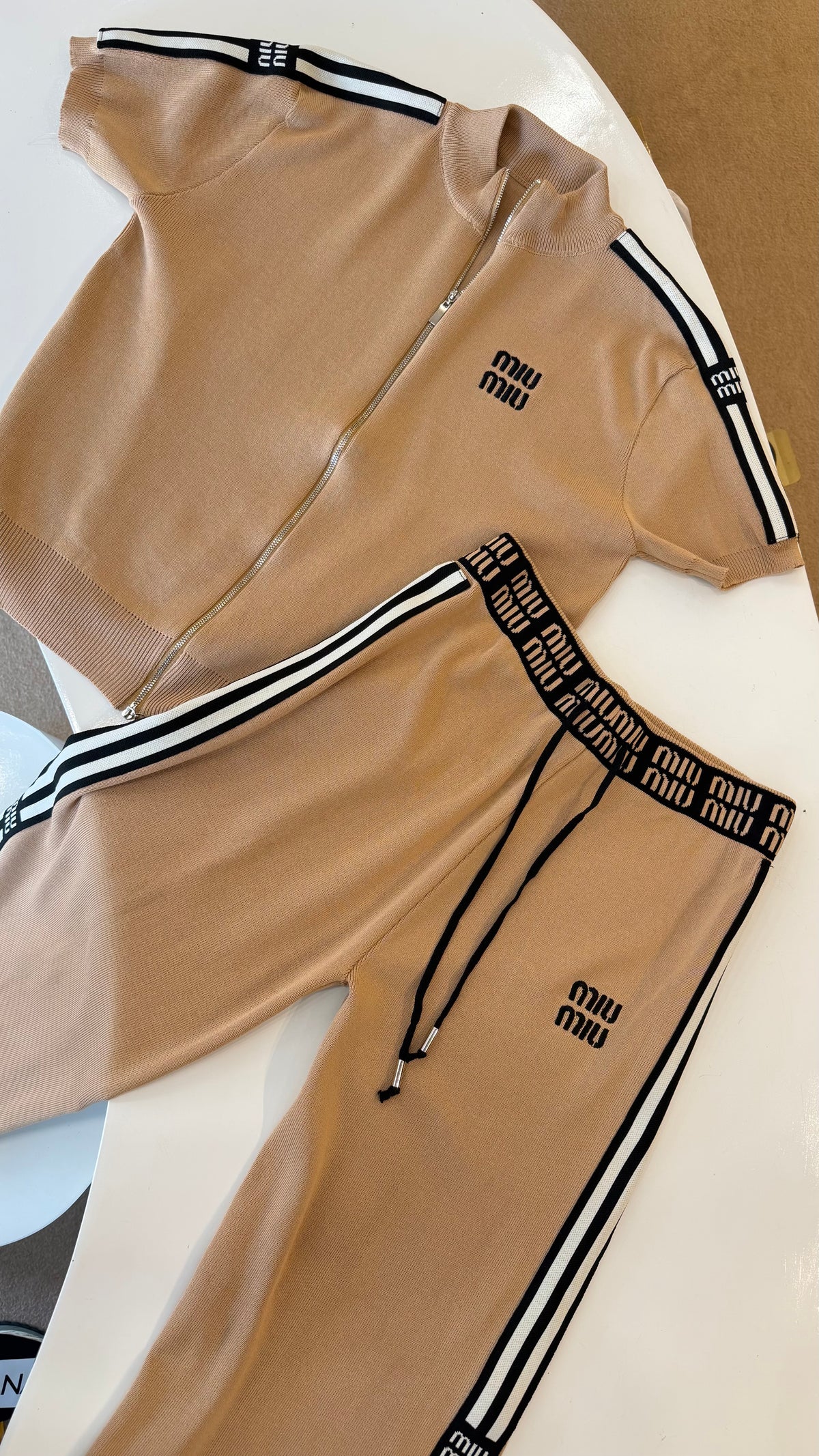 MIU MIU Signature Stripe Cord Set Brown-Dupe