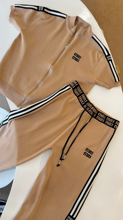 MIU MIU Signature Stripe Cord Set Brown-Dupe