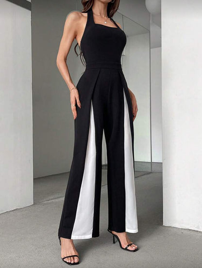 Shein HalterNeck Black And White Color Patchwork Dress