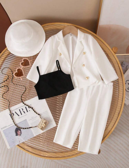 SHEIN Baby Girls Casual Solid Color Suit Collar Shirt (3pcs + Hat)