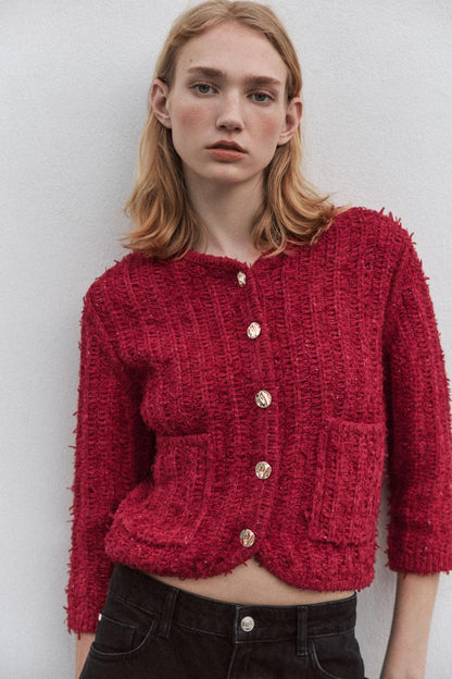 ZARA 3/4 Length Sleeve Knit Cardigan/Red