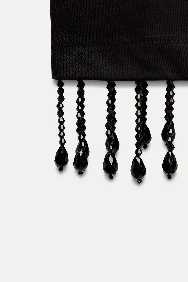 ZARA Jewel Fringe T Shirt - Black