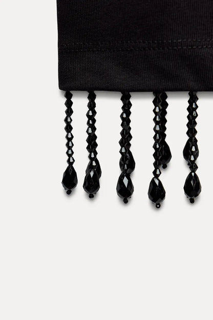 ZARA Jewel Fringe T Shirt - Black