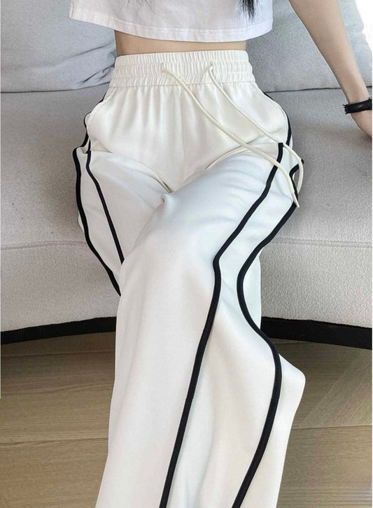 SHEIN Contrast Stripe Wide Leg Trousers white/black