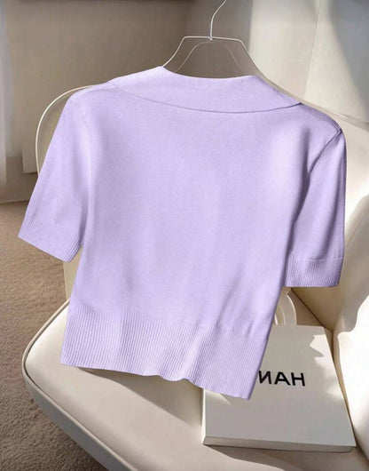 Shein Soft Korean Style casual Polo  Shirt Purple