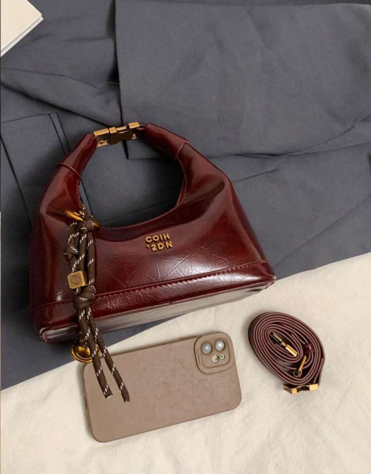 SHEIN Faux Skin woven PU leather Burgundy Bag