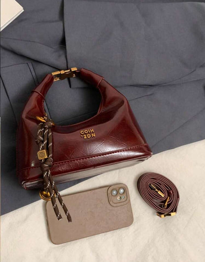 SHEIN Faux Skin woven PU leather Burgundy Bag