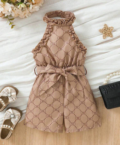 SHEIN Baby Girls Classic Printed Roper With Ruffled Hem Nad Neck