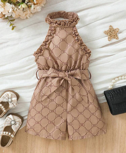 SHEIN Baby Girls Classic Printed Roper With Ruffled Hem Nad Neck