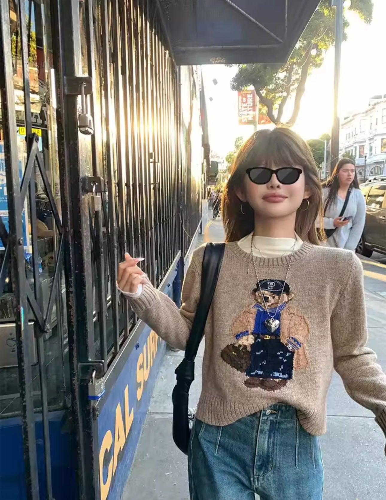 SHEIN Polo Bear Sweater Beige