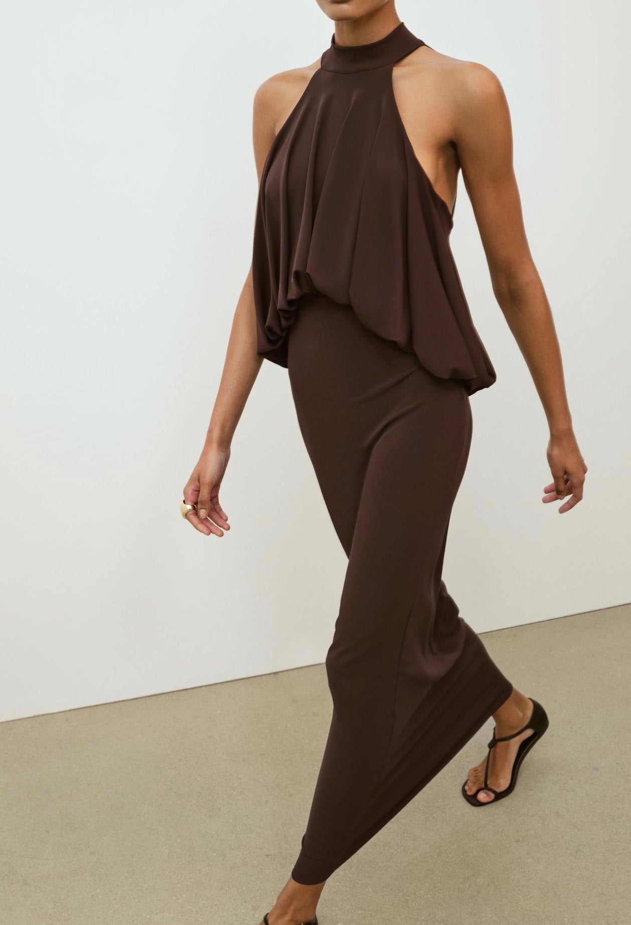 Zara Baloon Halter Dress Brown