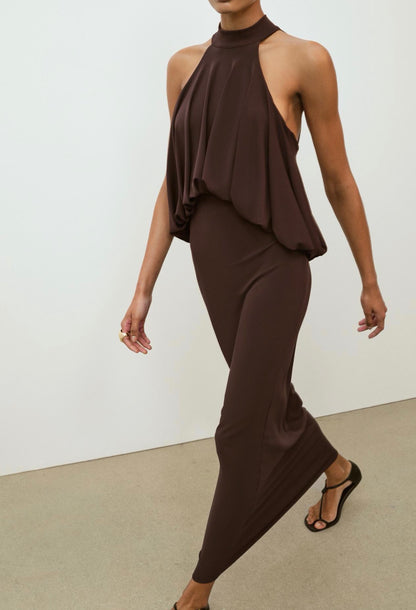 Zara Baloon Halter Dress Brown