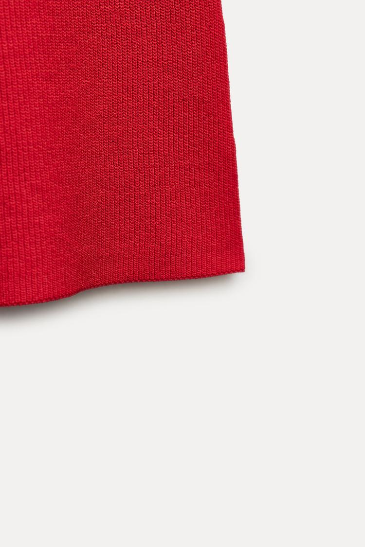 ZARA Knit Top With Gold Button - Red
