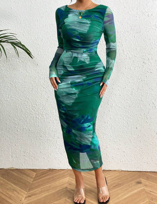 SHEIN Prive Ladies Tie Dye Pleated Dress