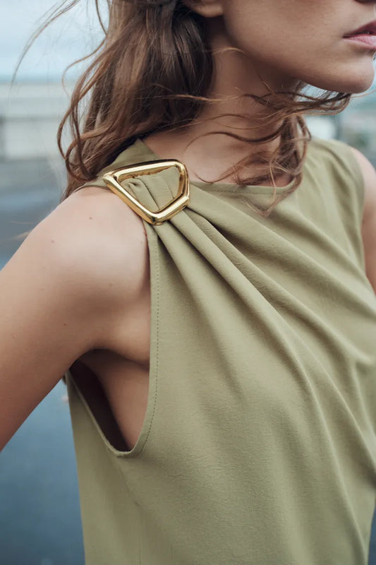 ZARA Flowing Top With Buckle -Khaki