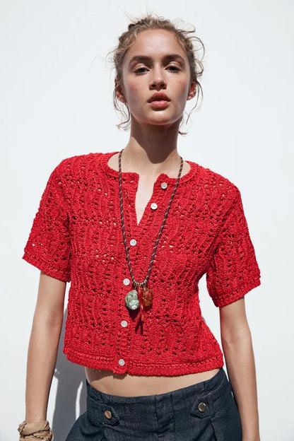 ZARA Open Knit cardigan-Red