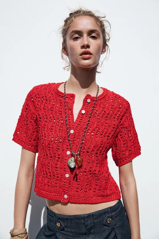ZARA Open Knit cardigan-Red