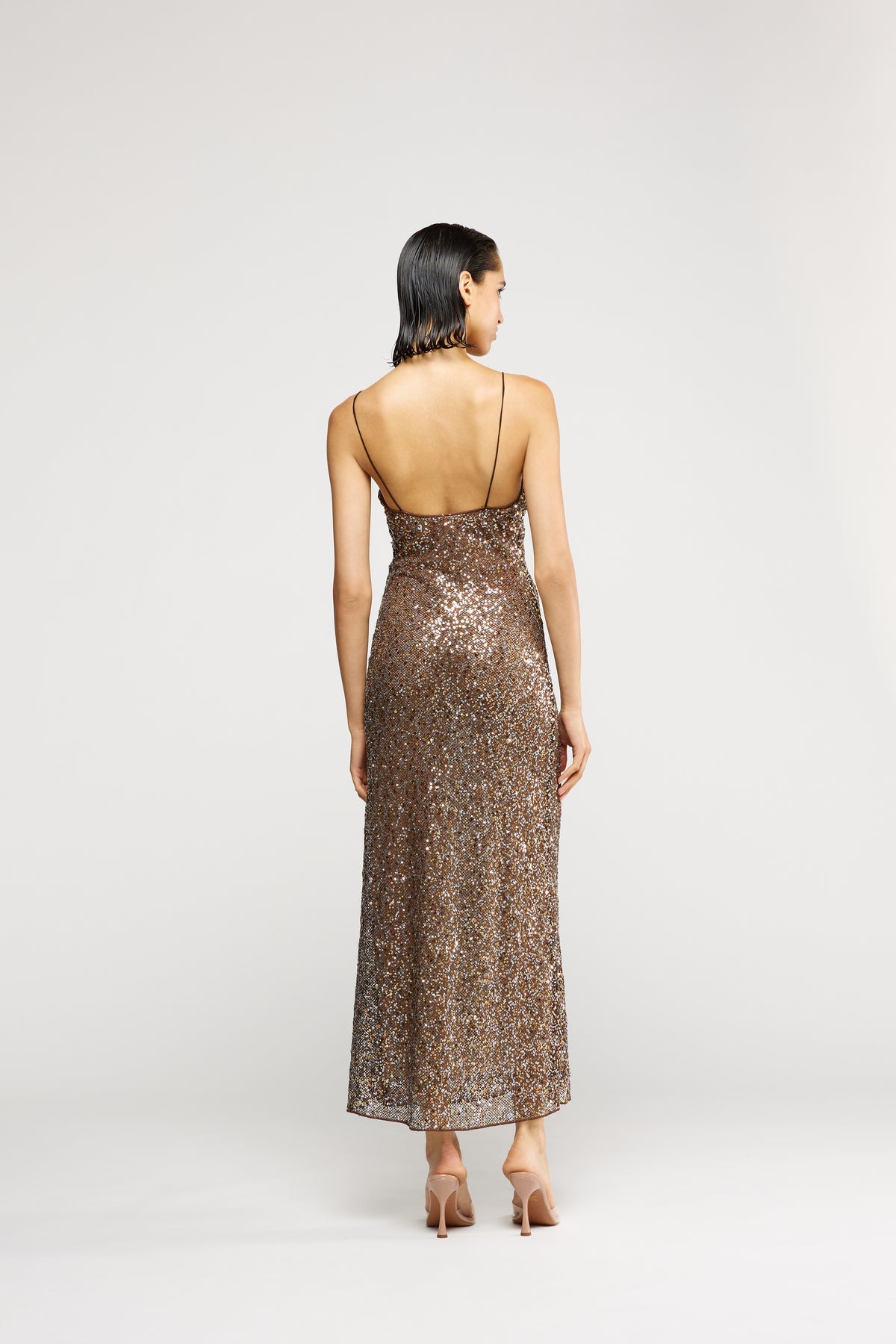Zara Bronze Sequin Slip Dress