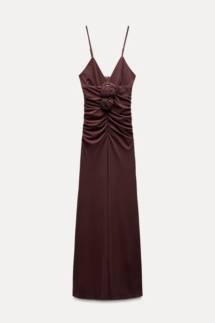 ZARA Embssed Floral Midi Dress -AuberGine