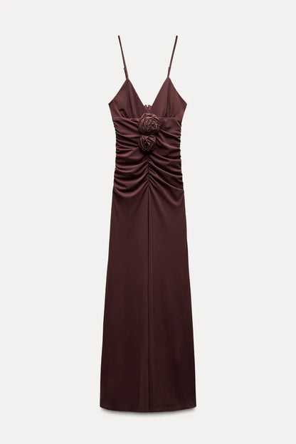 ZARA Embssed Floral Midi Dress -AuberGine