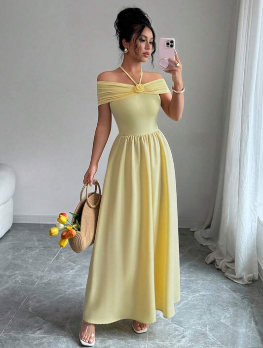 Shein  Modelyn Yellow Spaghatti Floral Décor Dress
