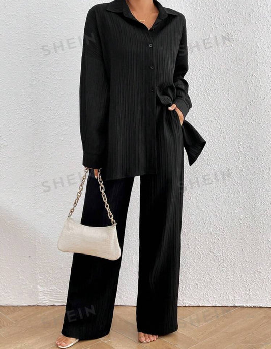 SHEIN Prive Solid Drop Shoulder Wide Leg Co-ord Set