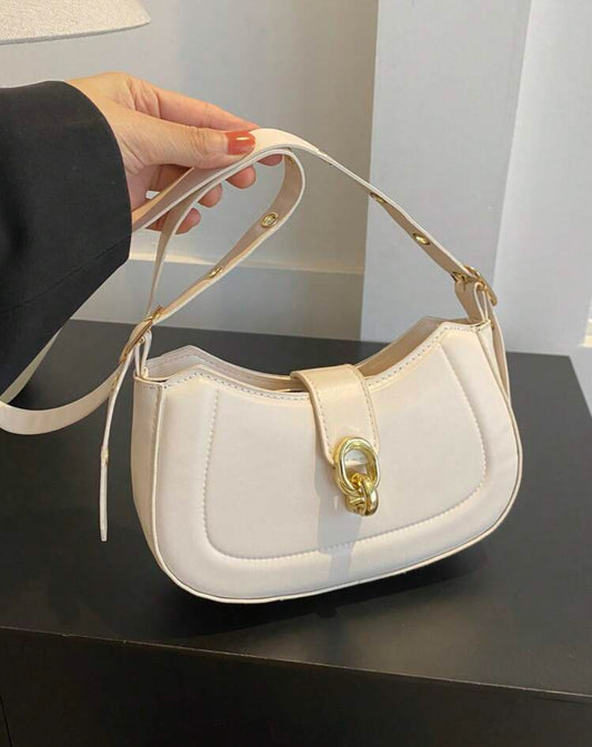 SHEIN Vintage Cresent Bags For Women Oil leather White