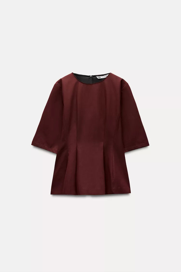 ZARA ZW Collection Peplum Top - Burgundy