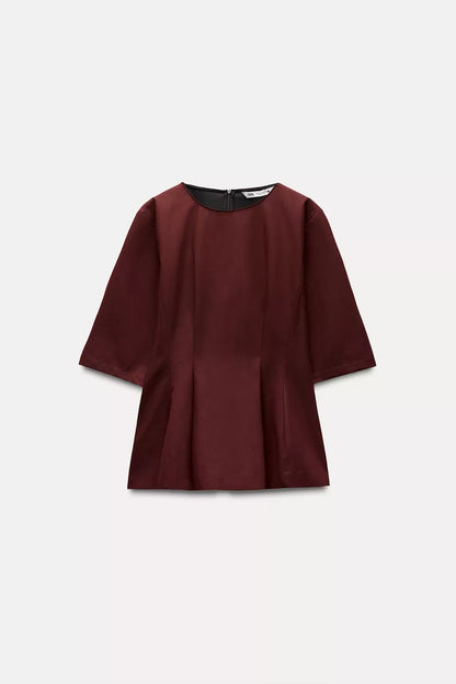ZARA ZW Collection Peplum Top - Burgundy