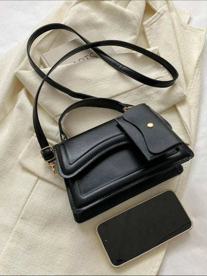 SHEIN Fashionable Solid Color Retro flip Cover Black