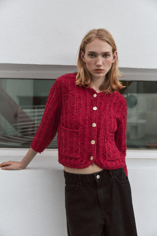 ZARA 3/4 Length Sleeve Knit Cardigan/Red
