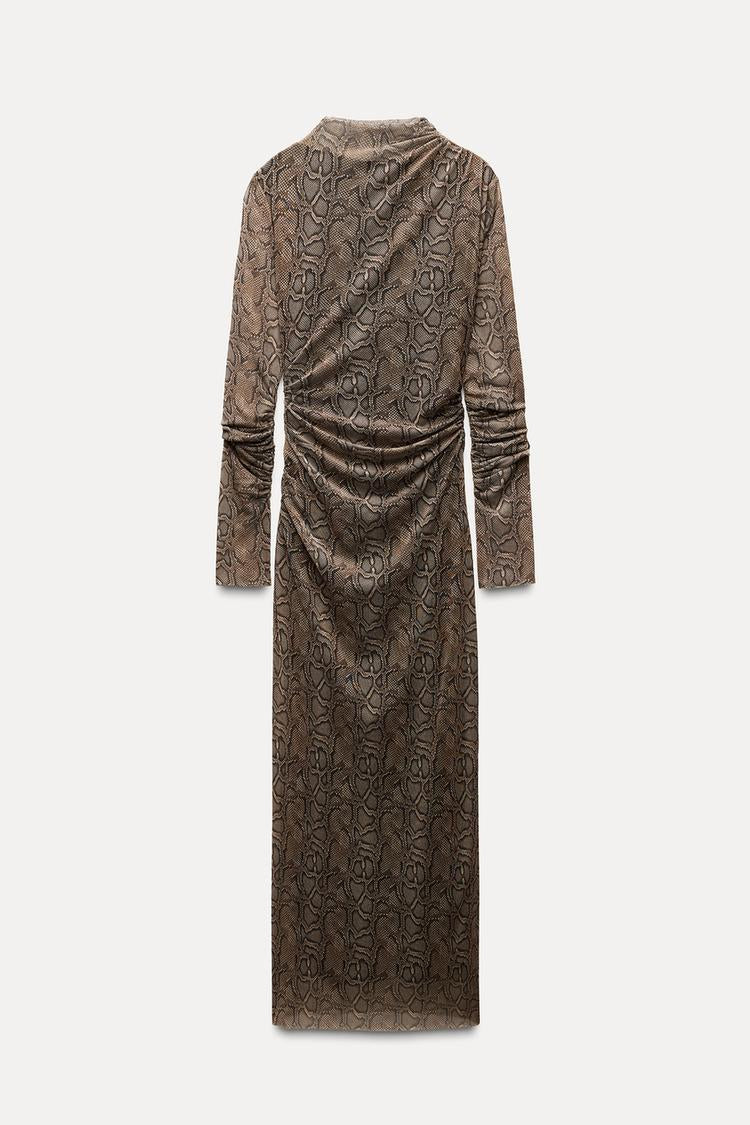 ZARA Draped Tulle Dress -Snake/Tan